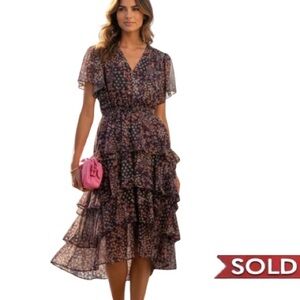 Elegant Black Evening Gown with Silver Accents Koko + Mason size L